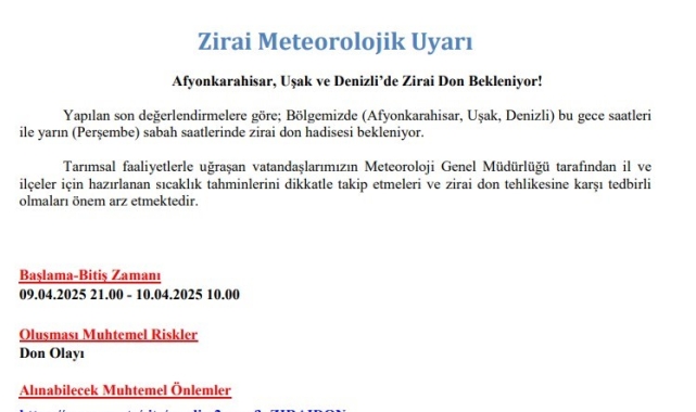 Denizli'de bu gece zirai don bekleniyor