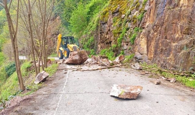 Giresun'da köy yollarındaki toprak kaymalarına müdahale edildi