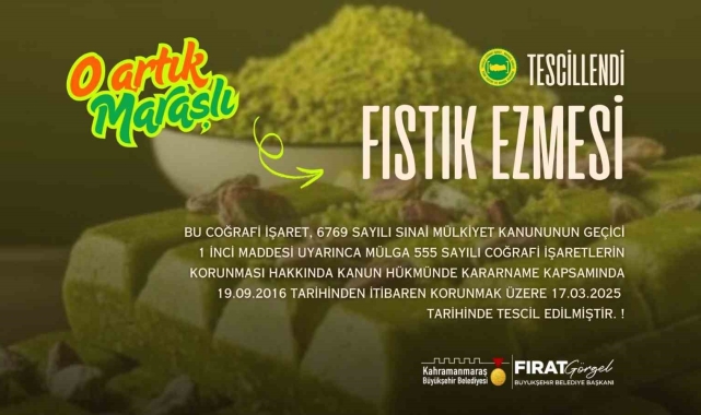 Kahramanmaraş'ın 'Maraş Fıstık Ezmesi' coğrafi işaretle tescillendi