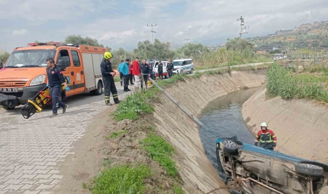 Otomobil sulama kanalına uçtu: 1 yaralı