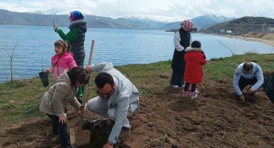 Tatvan'da badem fidanları toprakla buluştu