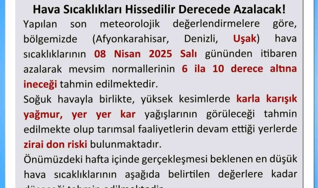 Uşak Valiliğince soğuk hava uyarısı