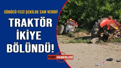 Otomobil ile çarpışan traktör ikiye ayrıldı