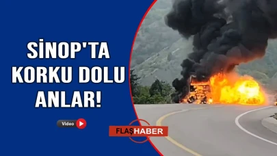 Sinop'ta yanan tır alev topuna döndü