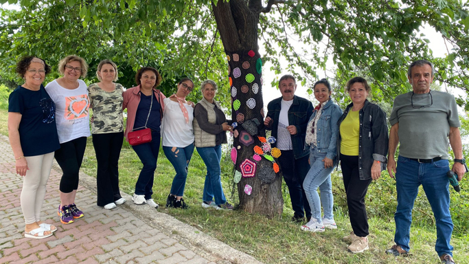 Gerze'de ağaçlar örgü motiflerle renklendi