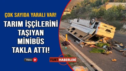 Servis minibüsü takla atarak ters döndü