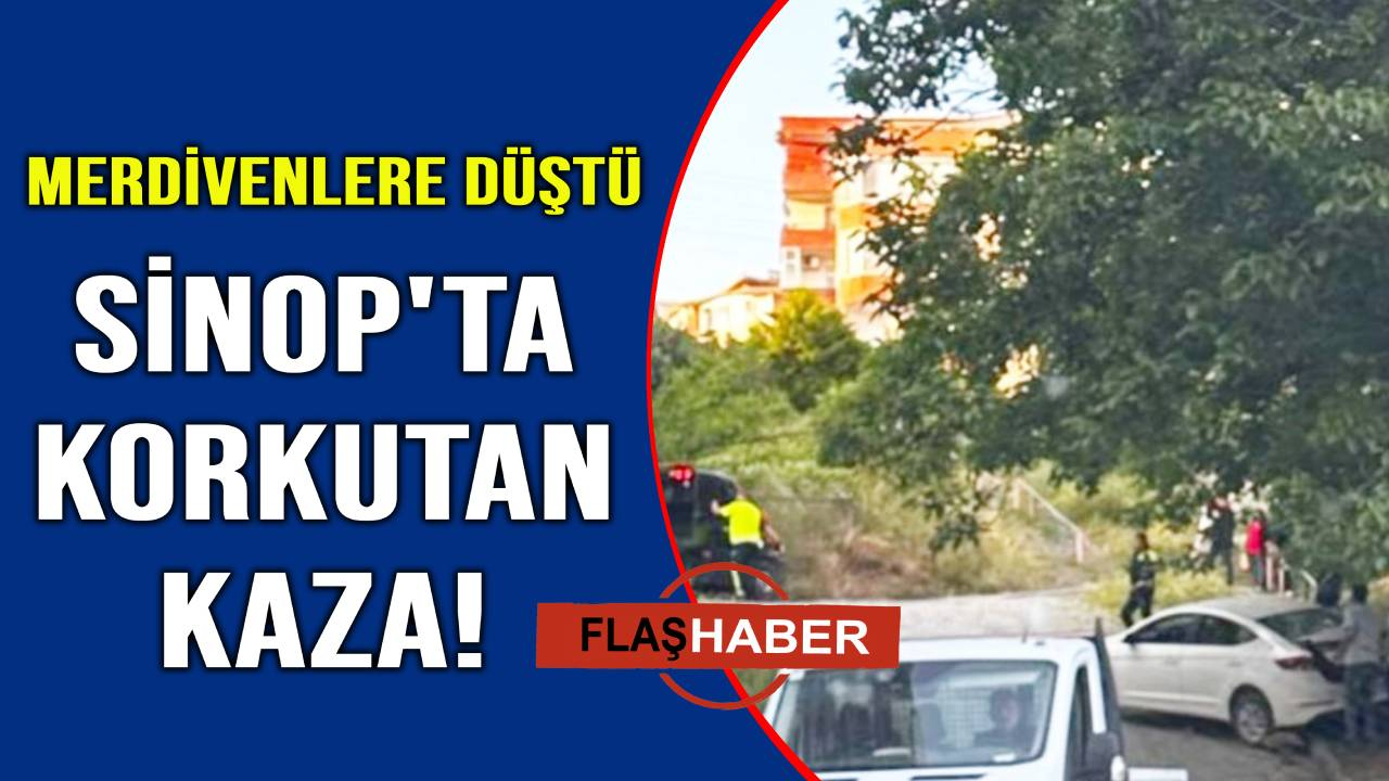 Sinop'ta yokuş çıkan otomobil yol kenarındaki merdivenlere girdi