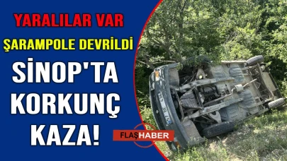 Sinop'ta direksiyon hakimiyetini kaybeden otomobil şarampole devrildi:2 yaralı