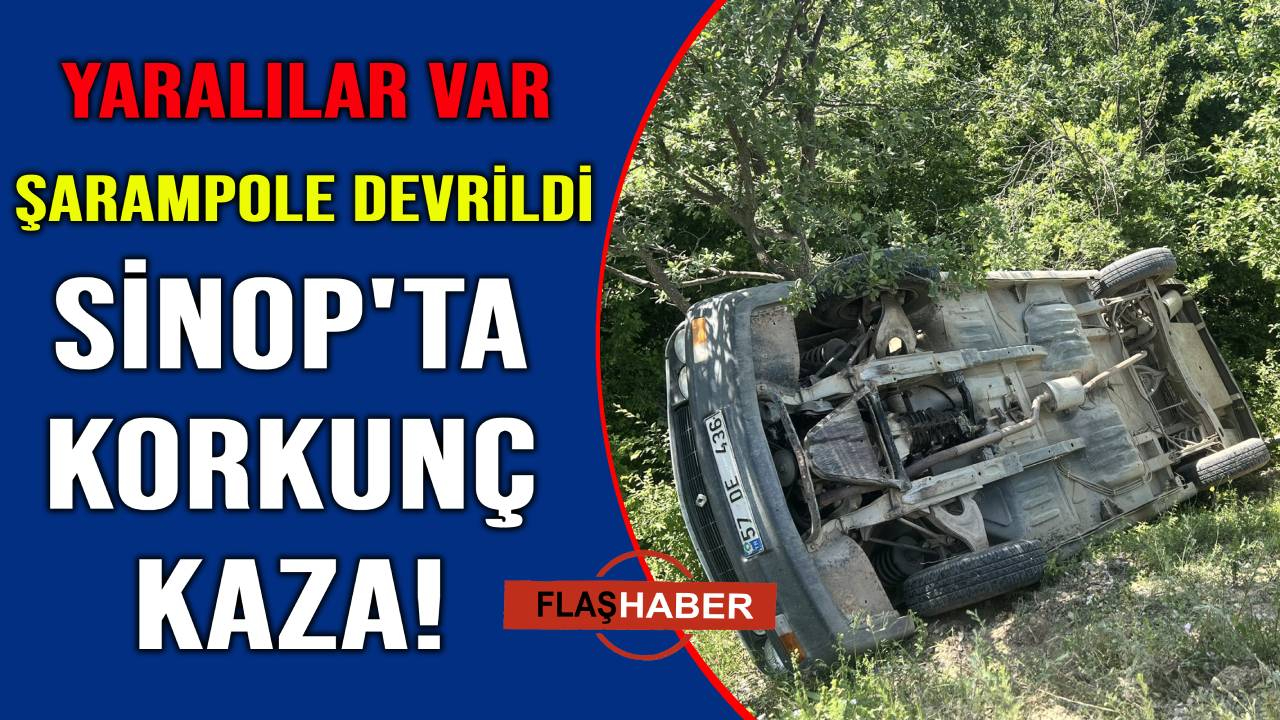 Sinop'ta direksiyon hakimiyetini kaybeden otomobil şarampole devrildi:2 yaralı