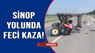 Otomobilin çarptığı traktör devrildi