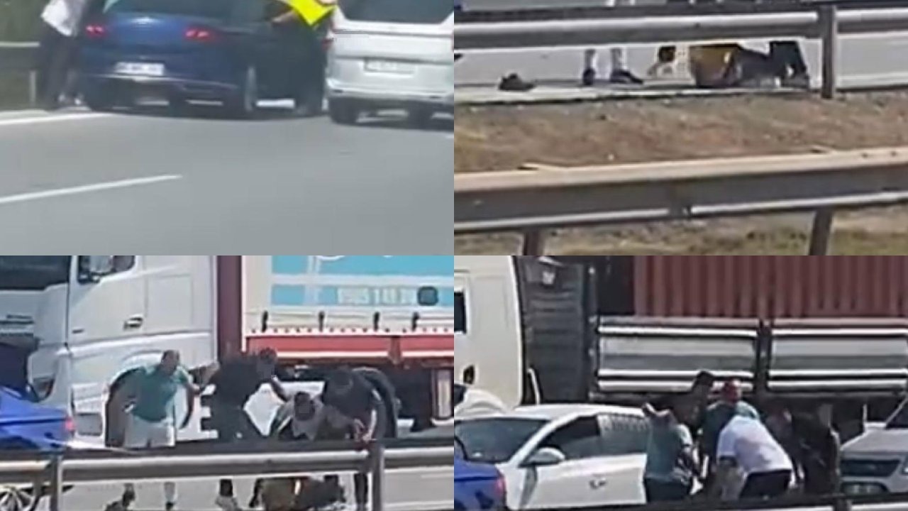 Otoyolda sürücü önce dövüldü sonra suyla ayıtılmaya çalışıldı: O anlar kamerada