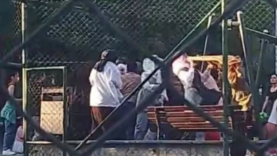Çocuklarının kavgasına dahil olan anneler saç saça baş başa kavga etti