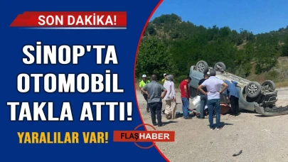 Sinop'ta kontrolden çıkan araç takla attı