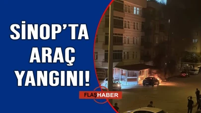 Sinop'ta park halindeki araç  alev topuna döndü