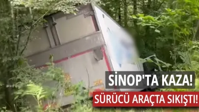 Sinop'ta araç yoldan çıktı, sürücü araçta sıkıştı