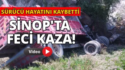 Freni boşalan kamyon şarampole uçtu:1 ölü