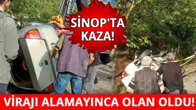Sinop'ta virajı alamayan otomobil kaza yaptı!