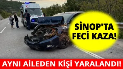 Sinop'ta kontrolden çıkan araç bariyerlere çarptı!