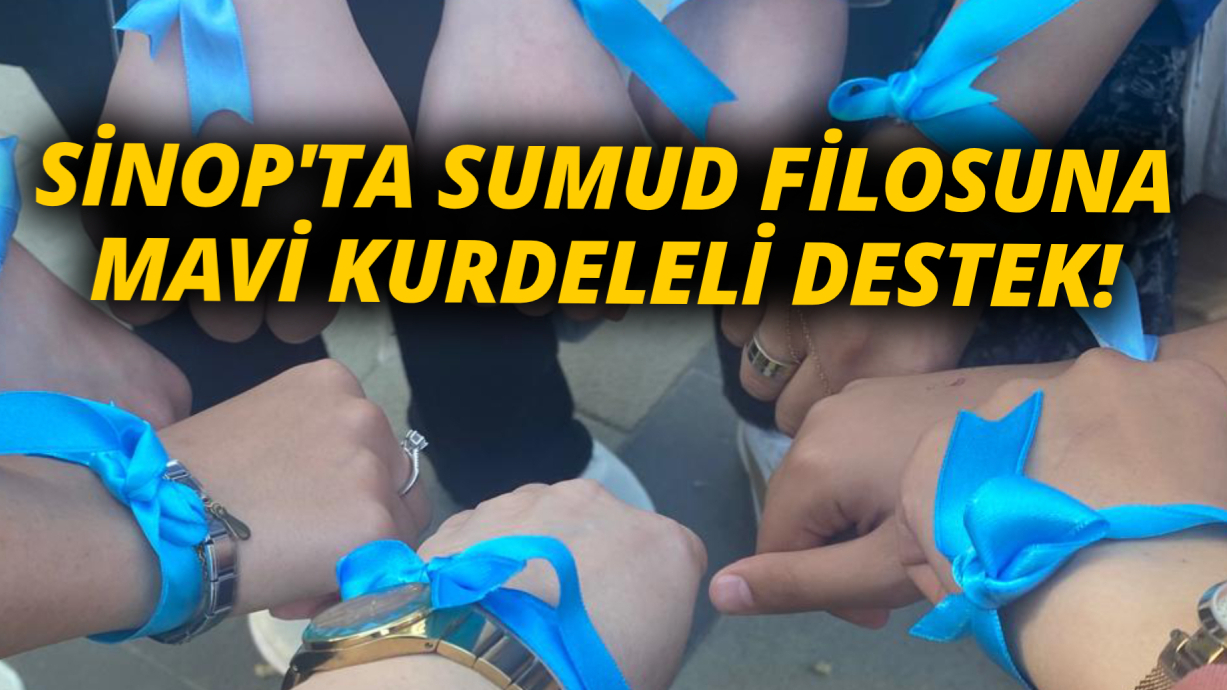 Sumud filosuna destek için mavi kurdele takıldı