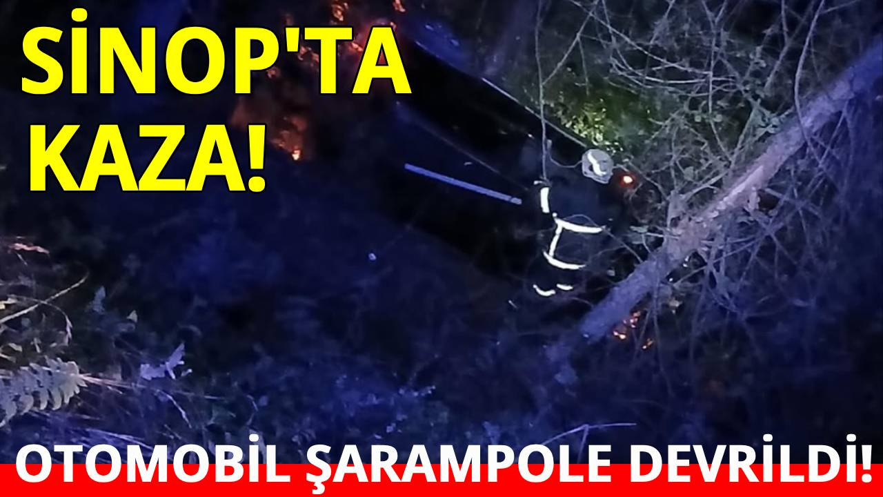 Sinop'ta kontrolden çıkan araç şarampole devrildi
