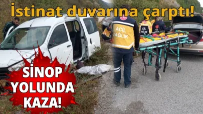 Sinop yolunda otomobil istinat duvarına çarptı