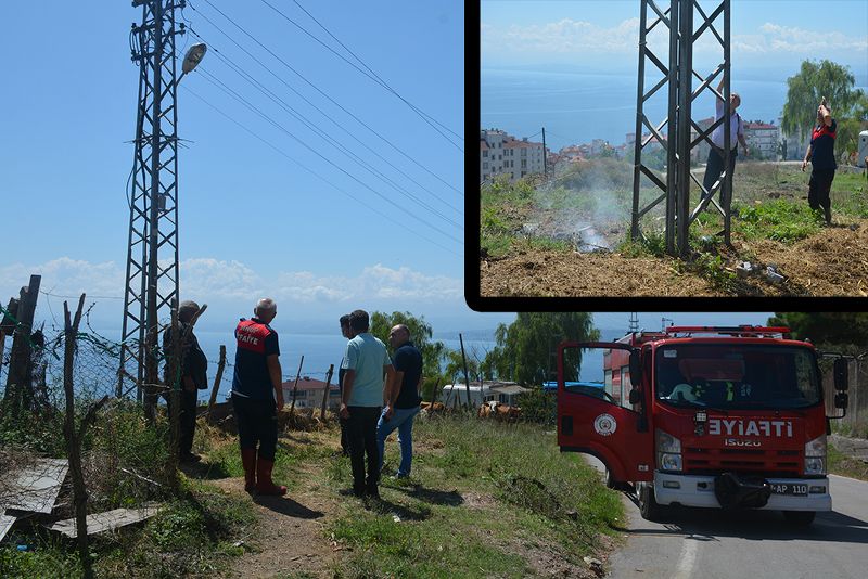 ELEKTRİK DİREĞİNDEN ÇIKAN KIVILCIM YANGIN ÇIKARTTI