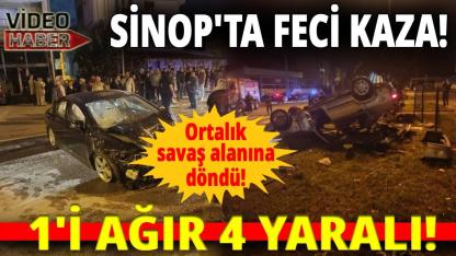 Sinop’ta  iki otomobil çarpıştı: 1’i ağır 4 yaralı