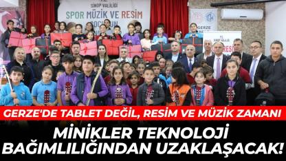 Gerze'de öğrencilere spor, resim ve müzik malzemeleri dağıtıldı
