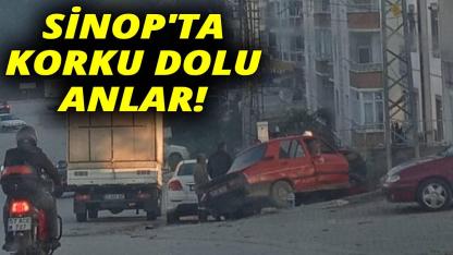 Kontrolden çıkan otomobil kaldırıma çıktı