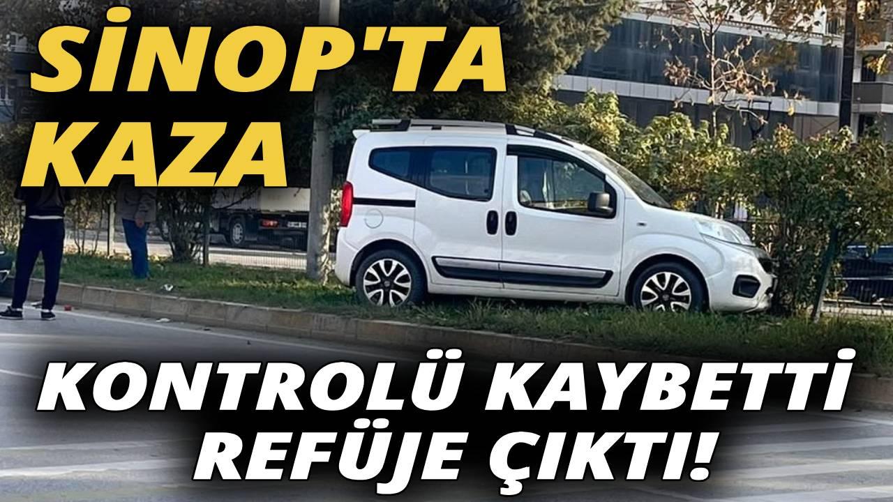 Sinop kontrolden çıkan araç refüje çıktı