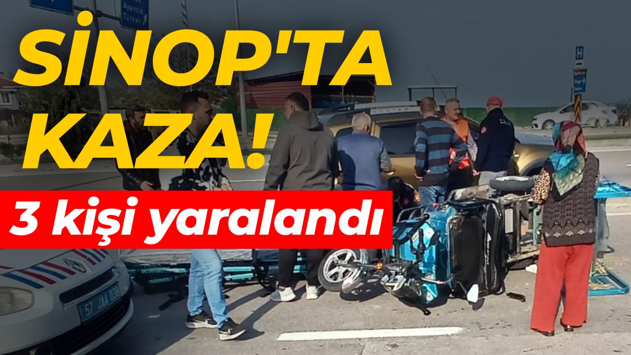 Sinop&#039;ta elektrikli motosiklet otomobil ile çarpıştı: 3 yaralı