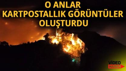 Boyabat Kalesi gece sis altında görüntülendi