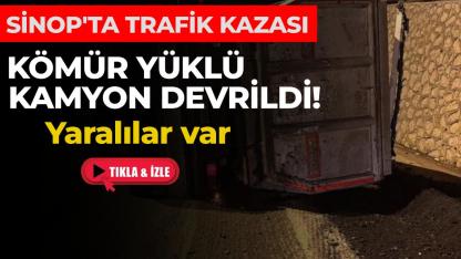 Kömür yüklü kamyon buzlanma nedeniyle devrildi: 3 yaralı