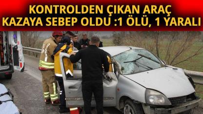 Kontrolden çıkan otomobil refüje ve bariyerlere çarptı