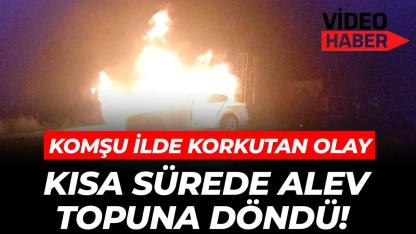 Park halindeki araç alev topu oldu, geriye hurda kaldı