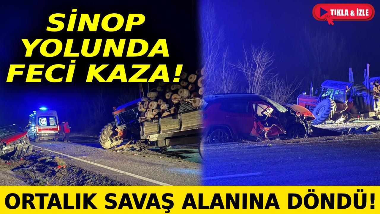 Sinop yolunda cip ile traktör çarpıştı: 3 yaralı