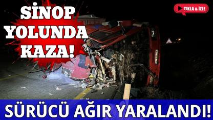Sinop yolunda kamyon devrildi:1 yaralı