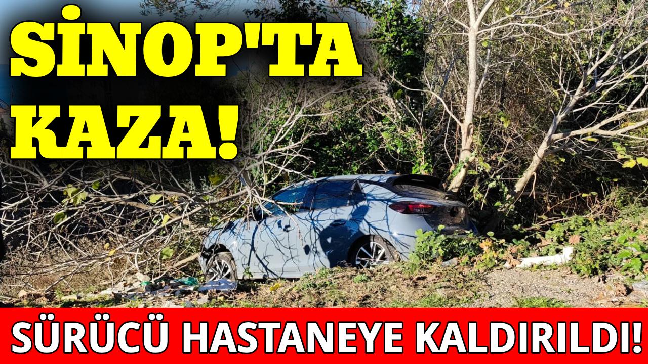 Sinop’ta kontrolden çıkan otomobil ağaçlık alana devrildi