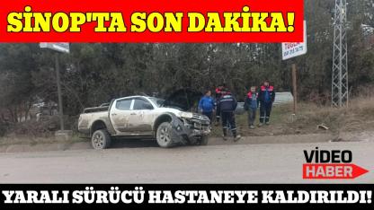 Sinop'ta yoldan çıkan kamyonet su kanalına düştü
