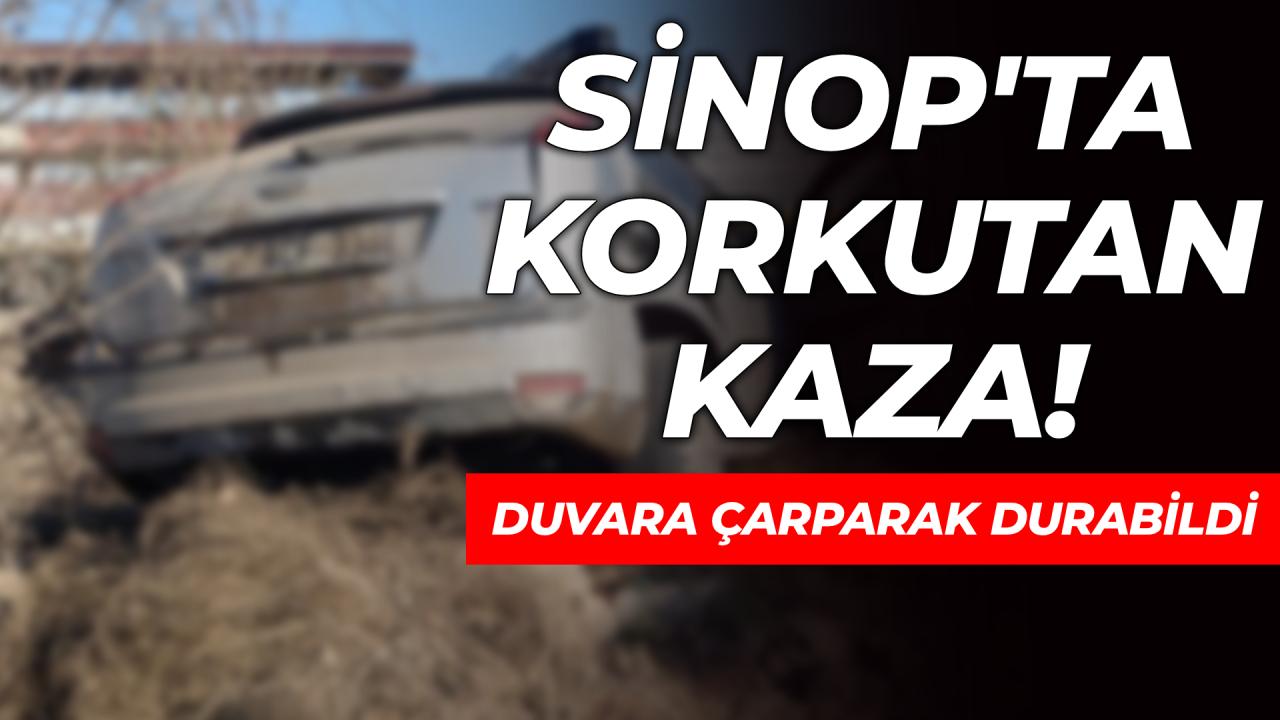 Kontrolden çıkan otomobil duvara çarparak durdu