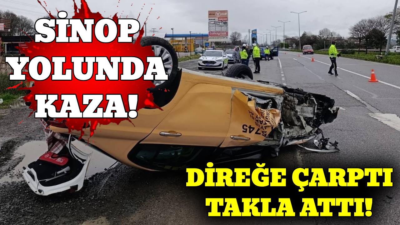 Sinop yolunda ticari araç takla attı
