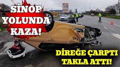 Sinop yolunda ticari araç takla attı