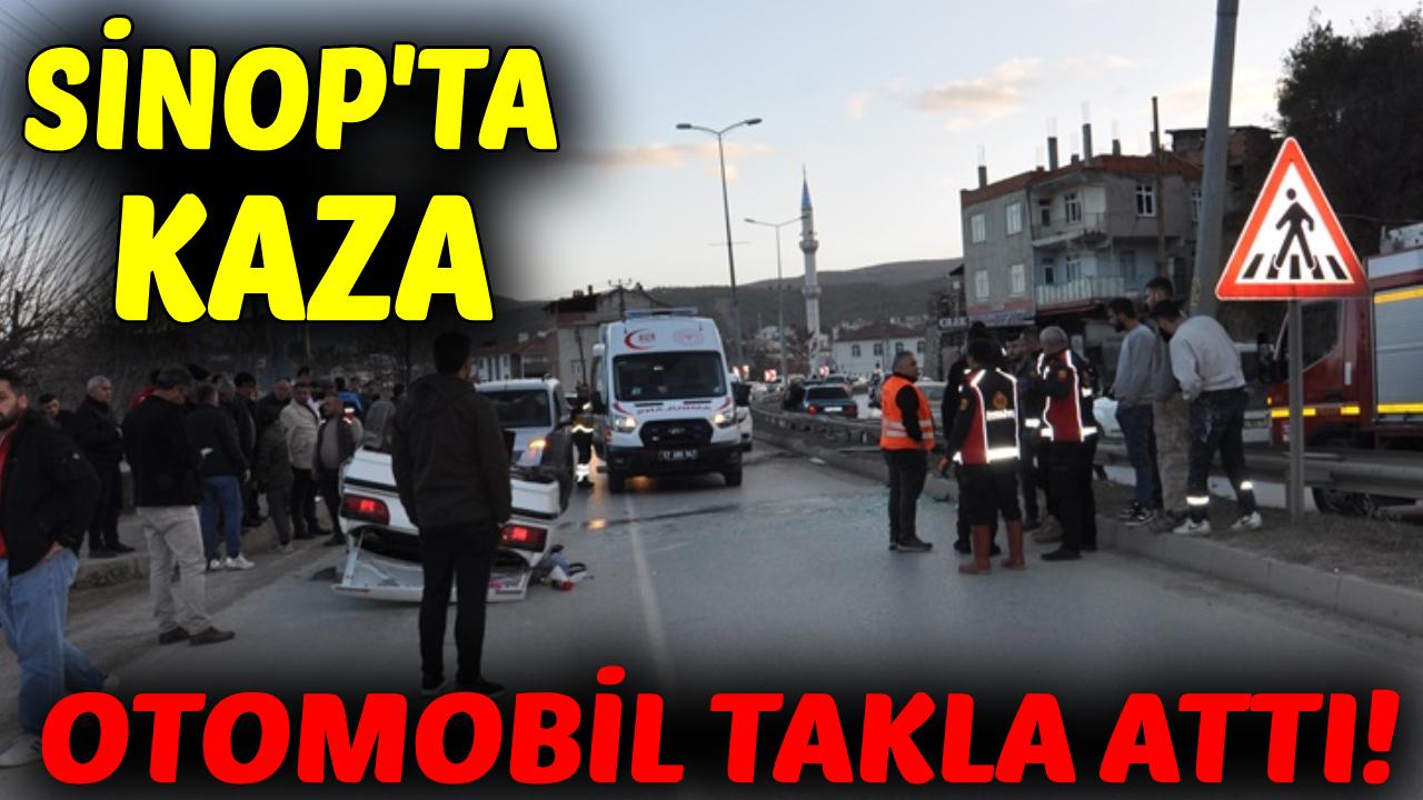 Sinop'ta kontrolden çıkan araç takla attı