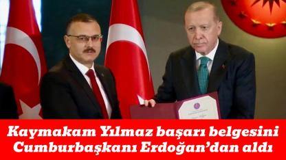 Kaymakam Yılmaz’a ödülünü Cumhurbaşkanı Erdoğan takdim etti