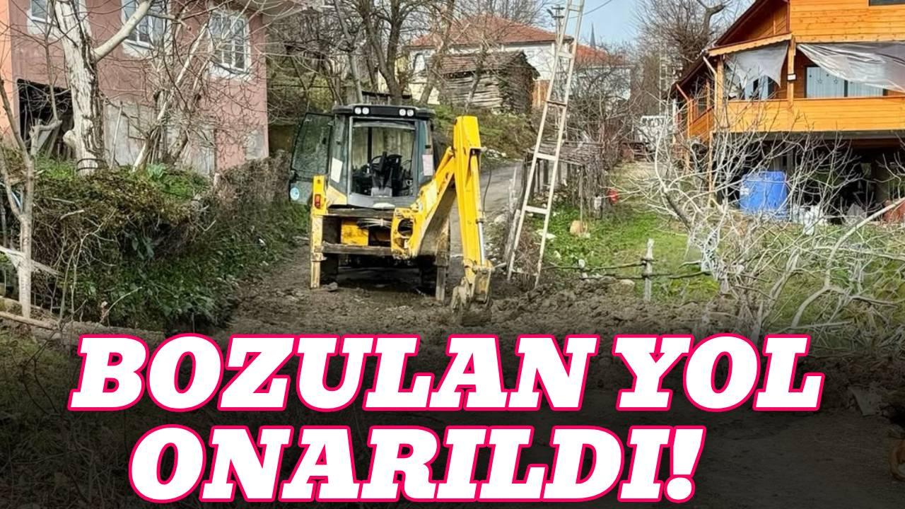 Heyelan nedeniyle bozulan yol onarıldı