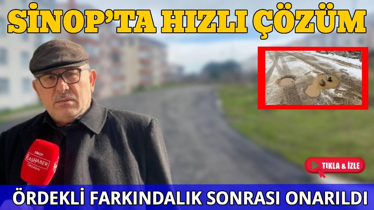 Sinop’ta bozuk yol farkındalık çalışması sonrası onarıldı