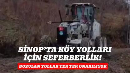 Sinop’ta bozulan köy yollarında yoğun çalışma