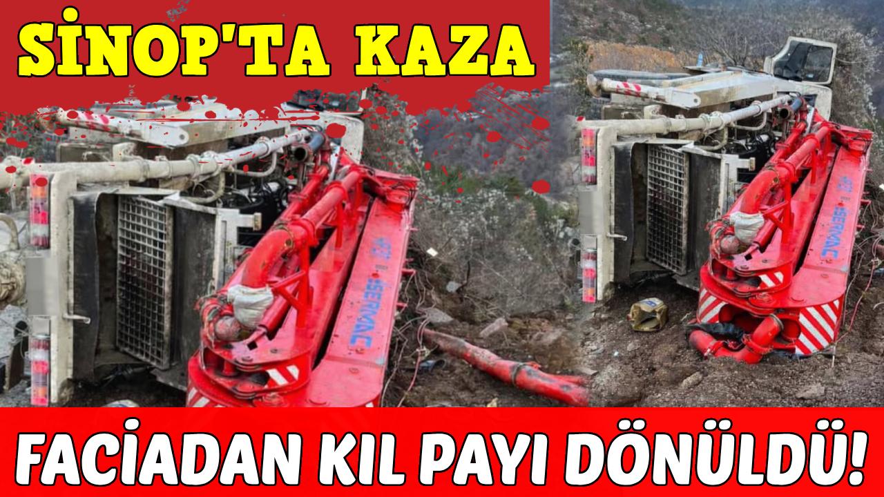 Sinop'ta freni boşalan iş makinesi devrildi