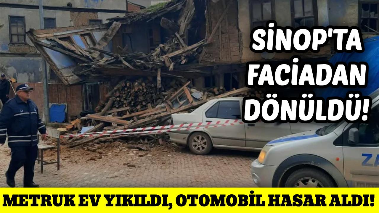 Sinop'ta metruk bina çöktü: Bir otomobil hasar aldı