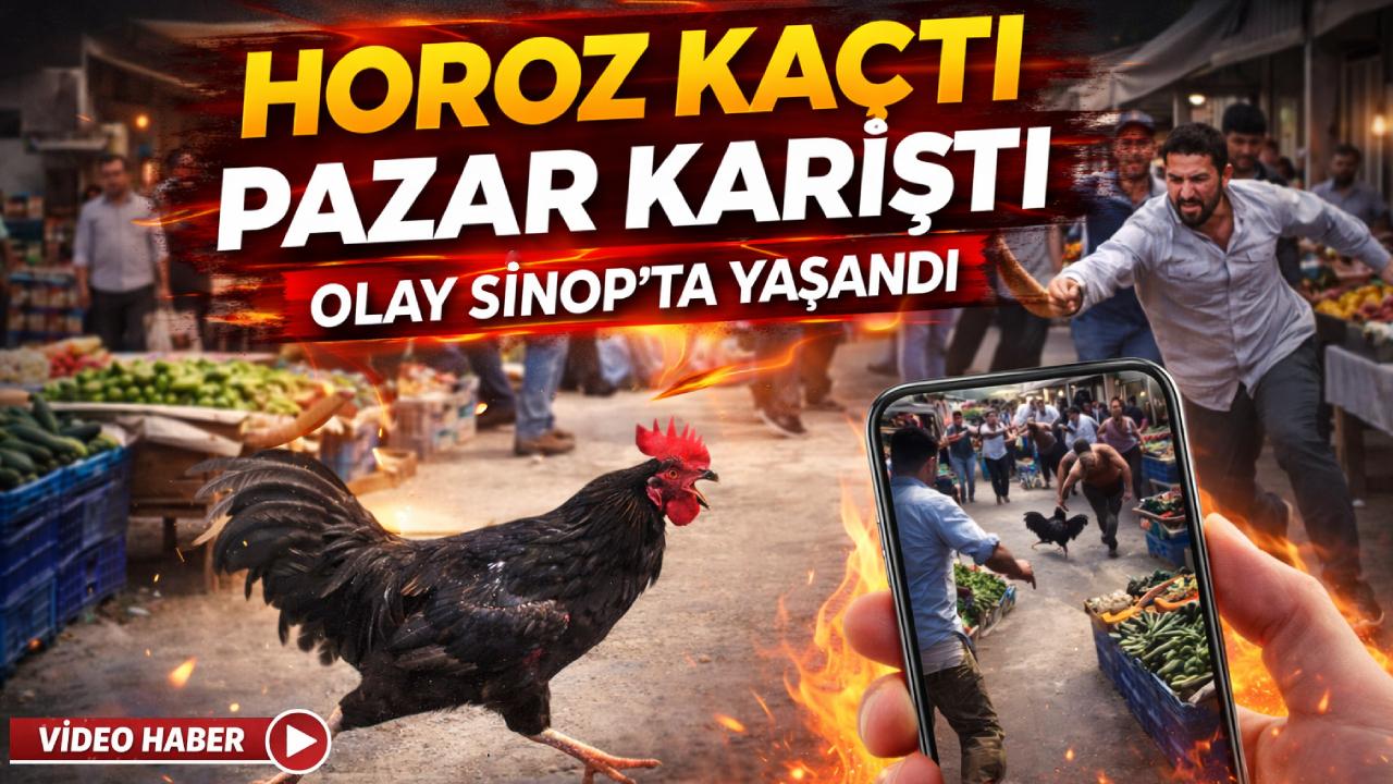 Sinop'ta pazar yerinde nefes kesen horoz kovalamacası